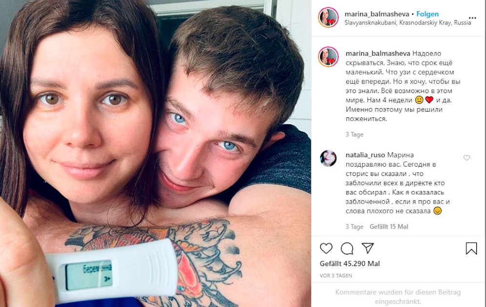 Die russische Influencerin Marina Balmasheva (35) erwartet ein Kind mit ihrem einstigen Stiefsohn Vladimir (20) 