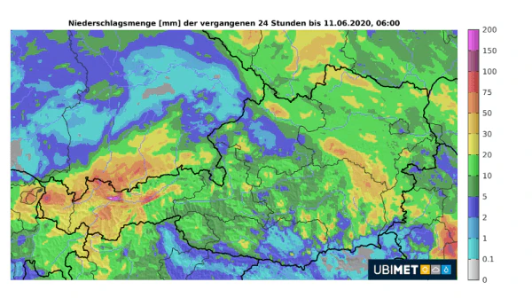 24 h Niederschlagssumme zwischen Mittwoch- und Donnerstagfrüh