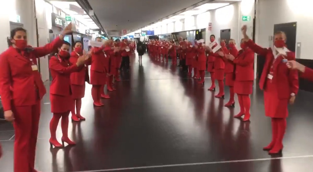 Die komplette AUA-Crew stand Spalier.