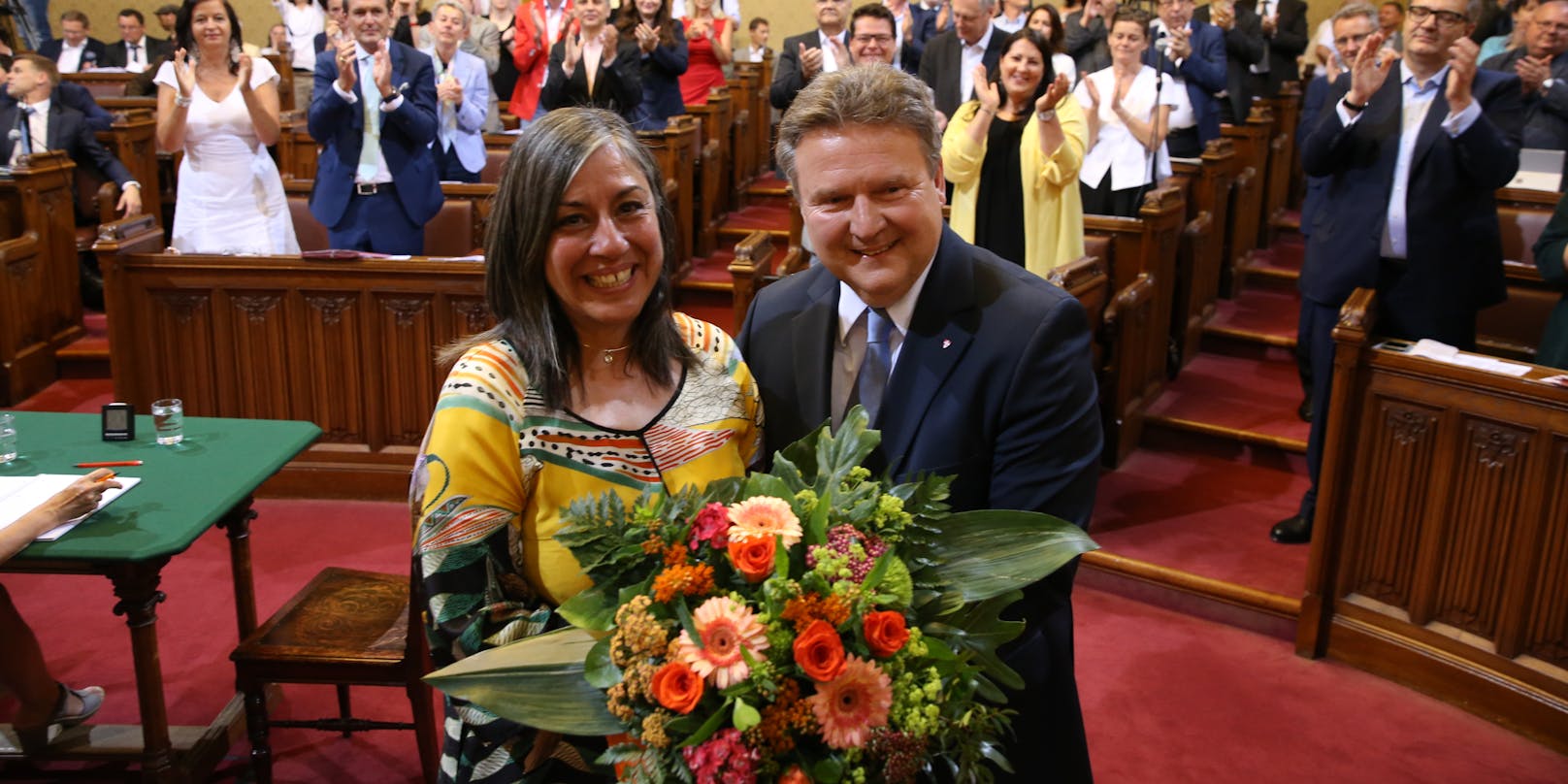 Maria Vassilakou im Wiener Gemeinderat bei ihrer Verabschiedung als grüne Vize-Bürgermeisterin am 26. Juni 2019.