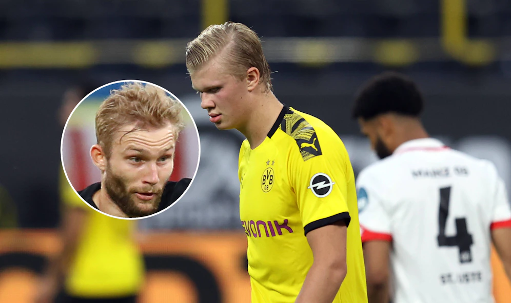 Leipzig (l. Laimer) und Dortmund (r. Haaland) patzen