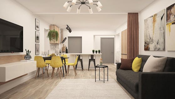 Das Lowboard (links im Bild) wird im Möbelhandel auch als TV-Board bezeichnet. Es scheint den Fernseher in einem modernen Wohnzimmer förmlich zu unterstreichen - und bietet darüber hinaus viel Platz für technisches Equipment.