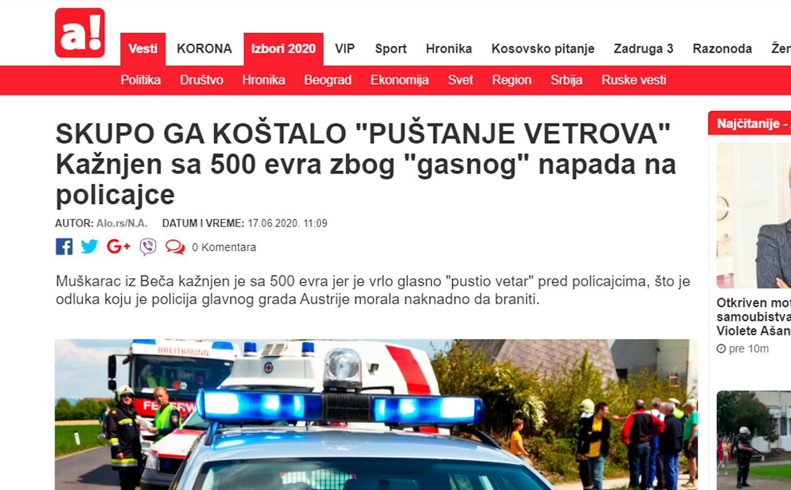 In Serbien wurde das entfahrene Lüftchen scherzhaft sogar als "Gasangriff" auf die Polizei betitelt.