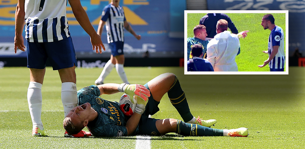 Bernd Leno droht Neal Maupay.