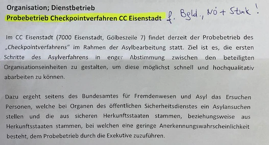 Der Erlass des Innenministeriums, der an drei Landespolizeidirektionen versandt wurde.<br>