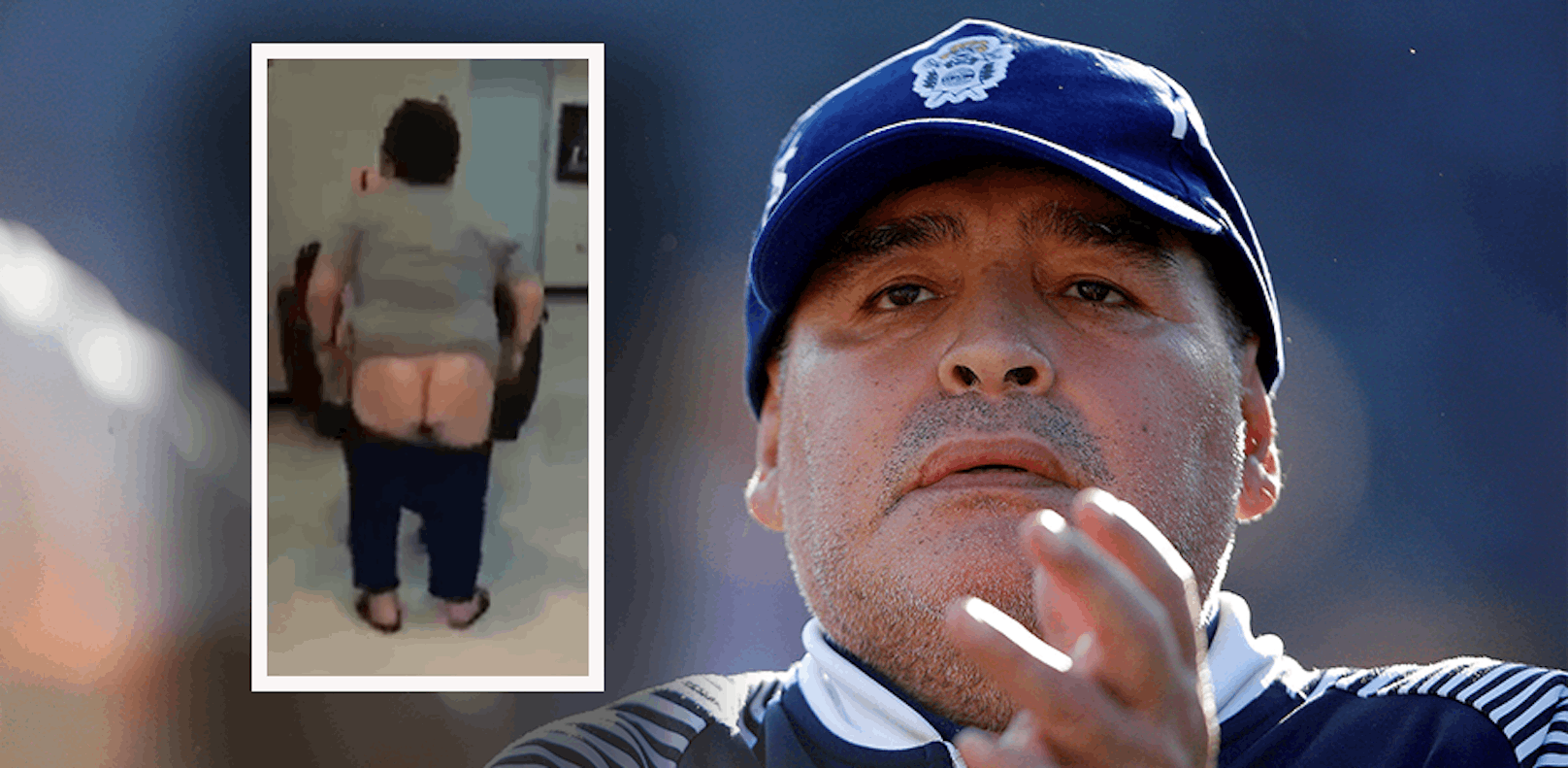 Diego Armando Maradona entblößt sein Gesäß
