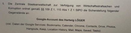 Die Staatsanwaltschaft ordnet die Sicherstellung von Lögers E-Mail-Account an.<br>