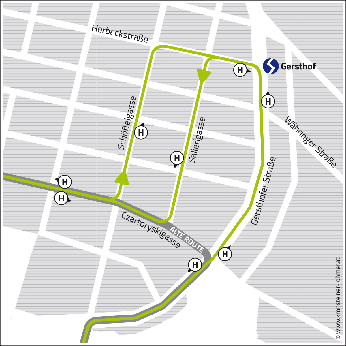 Diese Lösung wurde von Seiten der Stadt und der Wiener Linien als prinzipiell machbar angesehen. Realisiert wird die Route nach Gegenwehr dennoch nicht. 