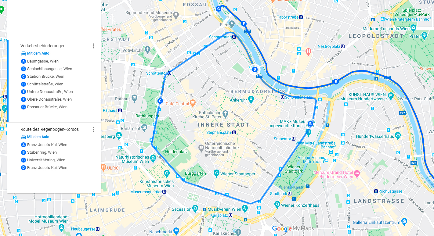 Die Route des Regenbogen-Korsos am 27. Juni 2020