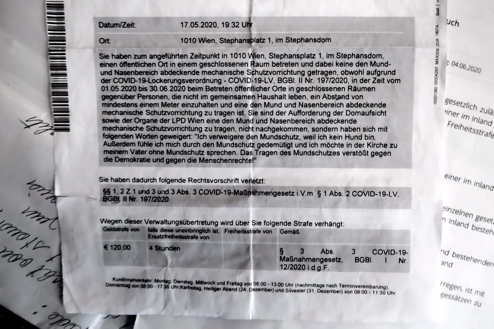 Gisela R. erhielt diese Strafverfügung über 120 Euro