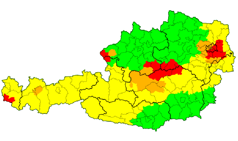 Aktuelle Unwetterwarnung für Österreich