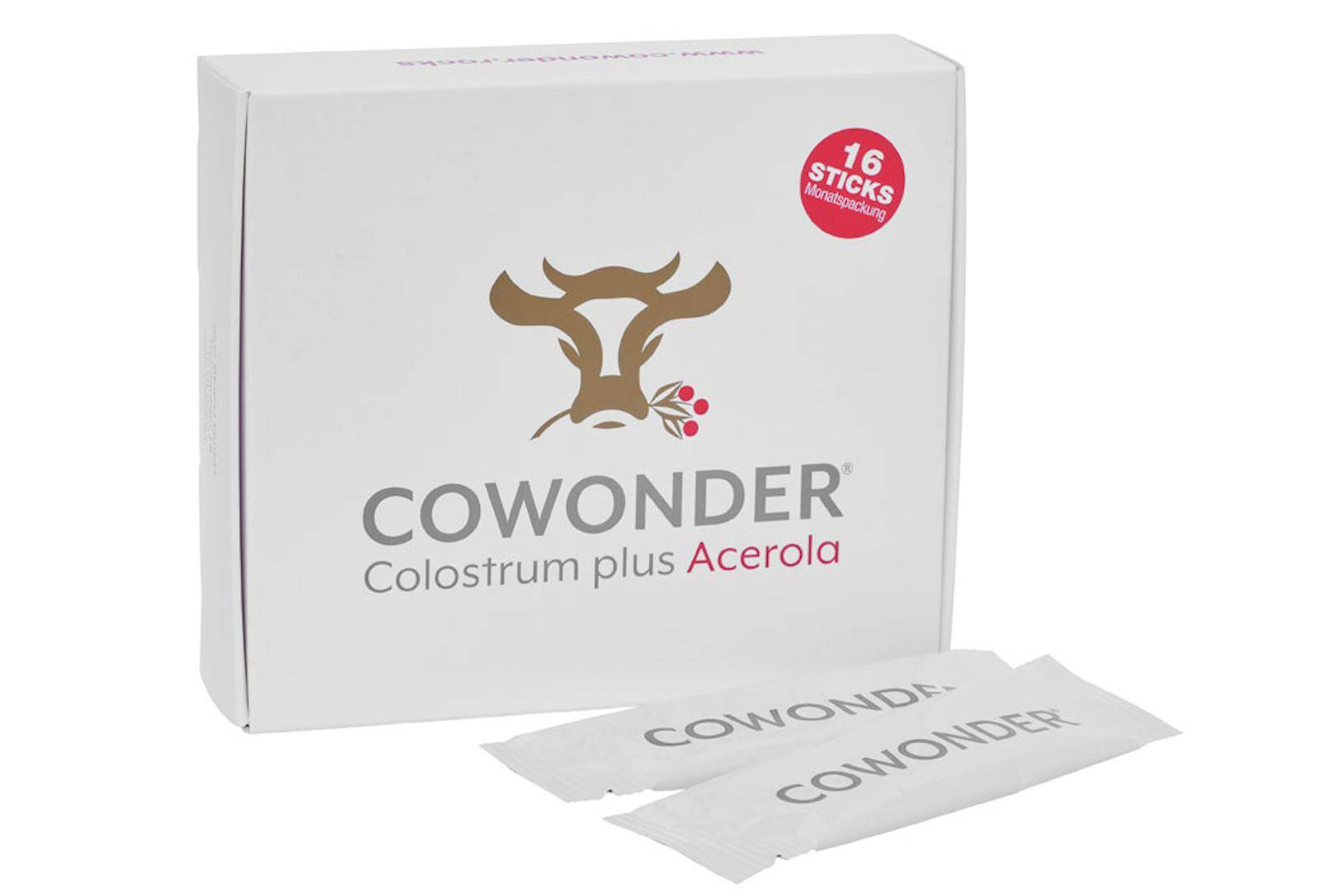 In einer Monatspackung COWONDER | Colostrum plus Acerola® befinden sich 16 Sticks à 3 g. Empfohlen wird, einen Stick jeden zweiten Tag einzunehmen.