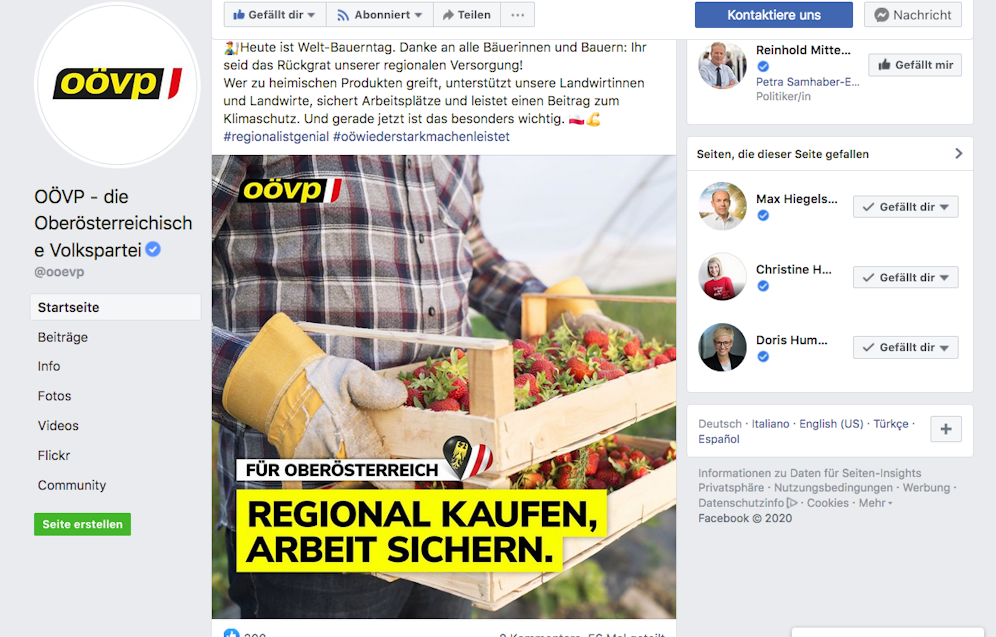 Mit Erdbeeren aus Serbien wirbt die OÖVP für regionales Einkaufen.