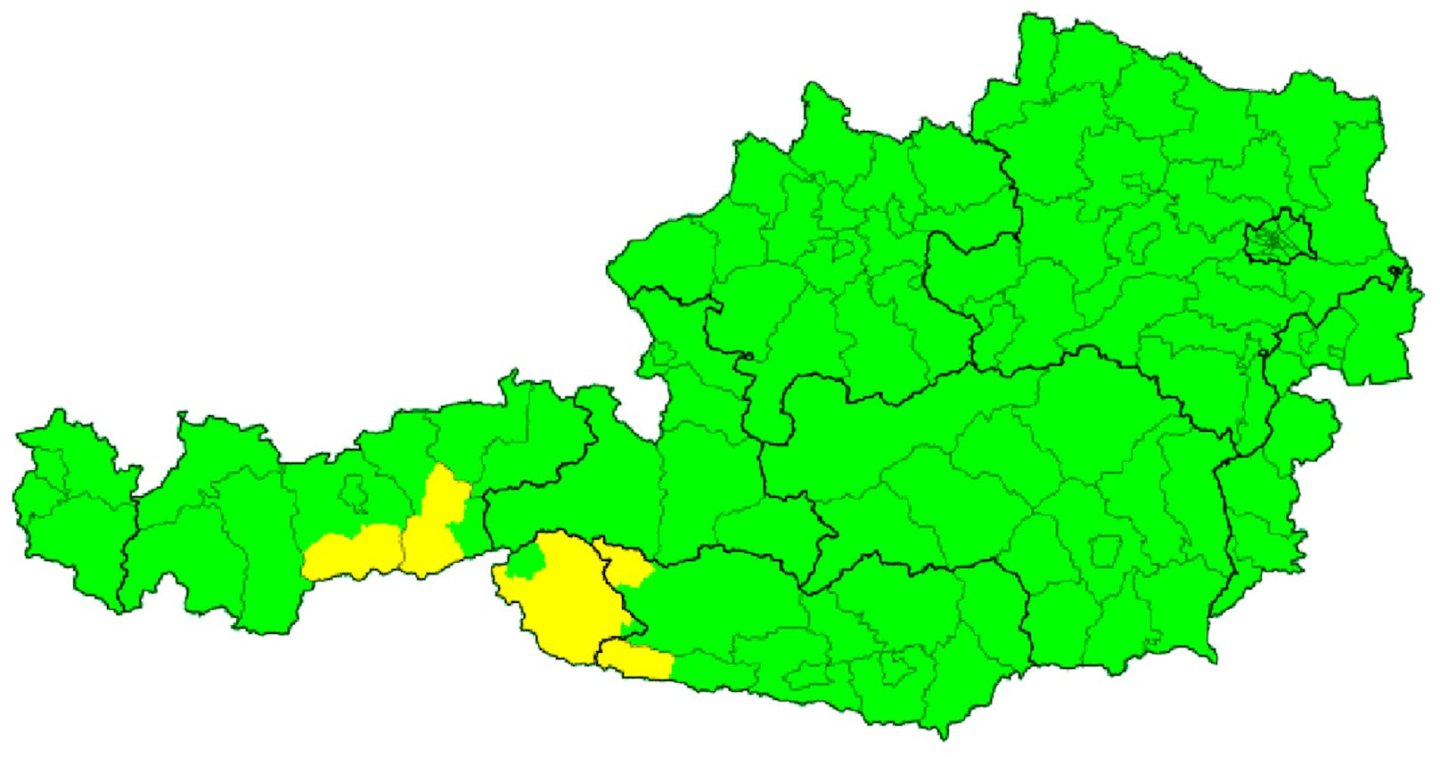 Am 30. Juni 2020 war die Unwetterkarte für (fast) ganz Österreich auf Grün. Das wird sich bald ändern