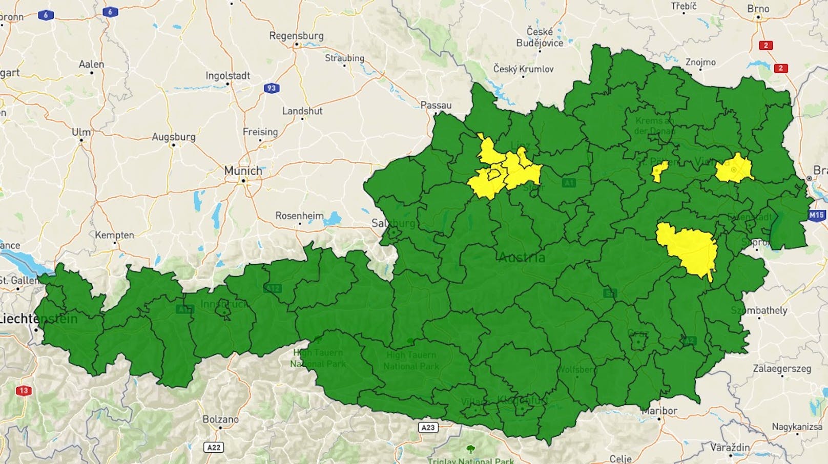 So sehen derzeit die Bezirke in Österreich aus. Stand: 30.06.2020