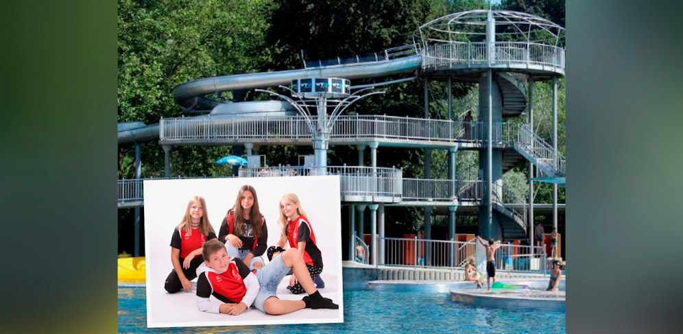 Vier der sechs Kids, die einer 6-Jährigen bei einem Badeunfall im Welldorado in Wels das Leben retteten: v.l. Nadine, Jasmin, Amina und Kevin 