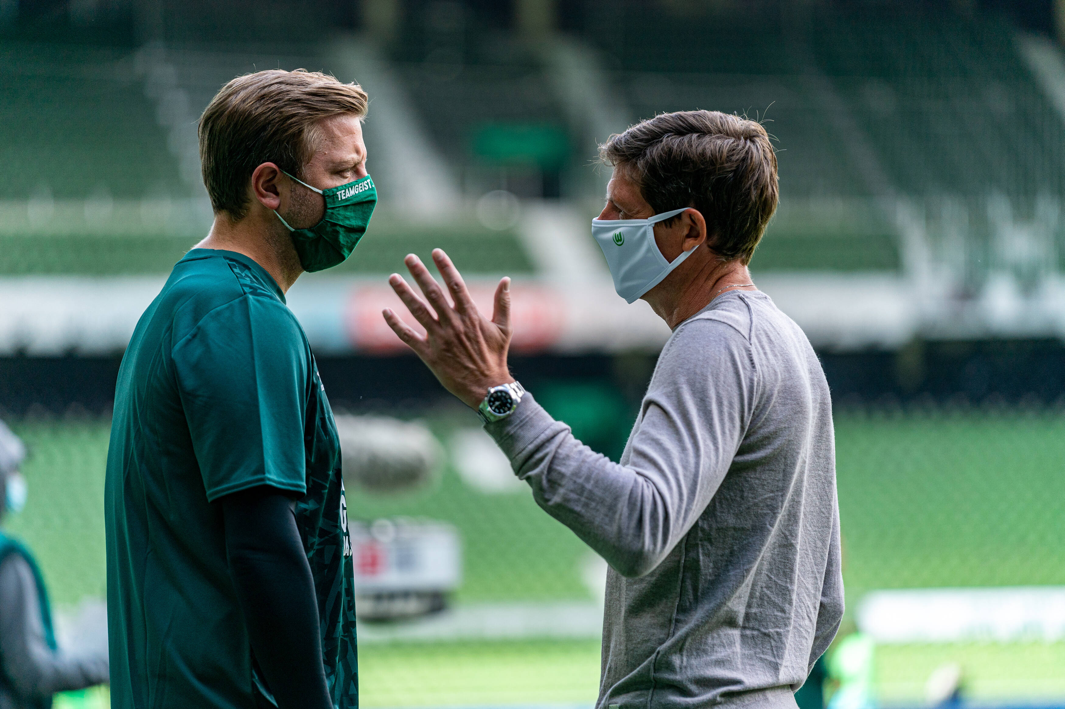Oliver Glasner (r.) mit Werder-Coach Florian Kohfeldt