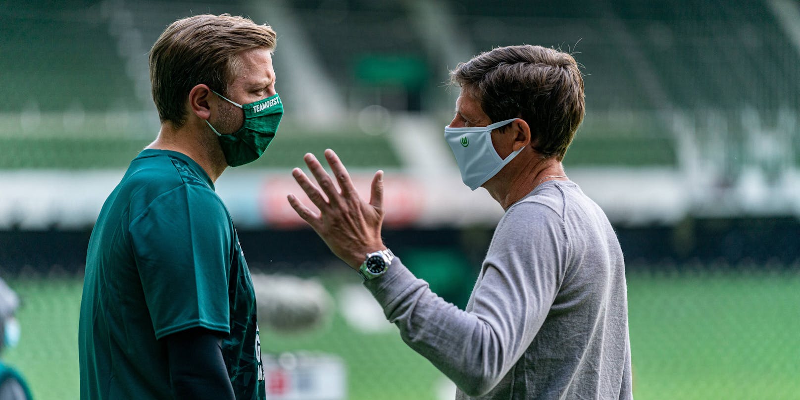 Oliver Glasner (r.) mit Werder-Coach Florian Kohfeldt