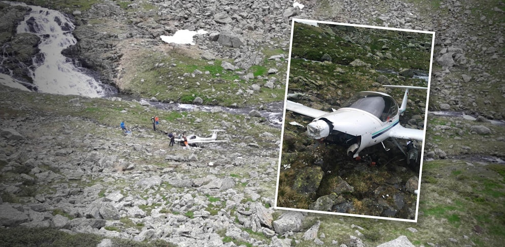 Die Maschine wurde schwer beschädigt, die Insassen überlebten nahezu unverletzt.