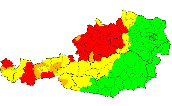 Die Karte zeigt mit Stand 20 Uhr: OÖ ist auch das größte Unwetter-Cluster-