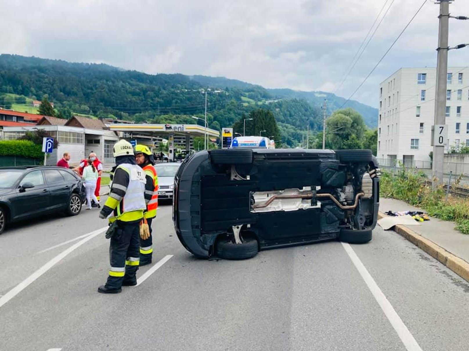 Unfall bei Bregenz, Auto überschlägt sich