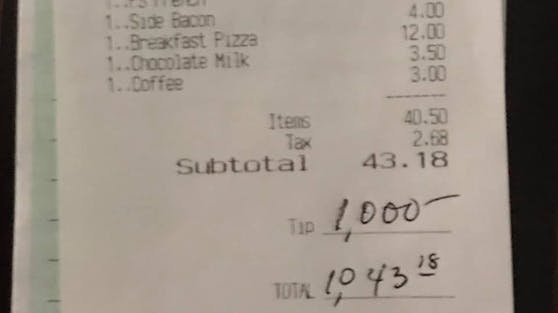 "Dieser Akt der Großzügigkeit und Freundlichkeit ist unbeschreiblich", schreibt Restaurant-Inhaber Arnold Teixeira
