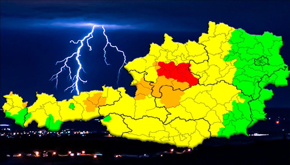 Die aktuelle Unwetter-Warnkarte für Österreich