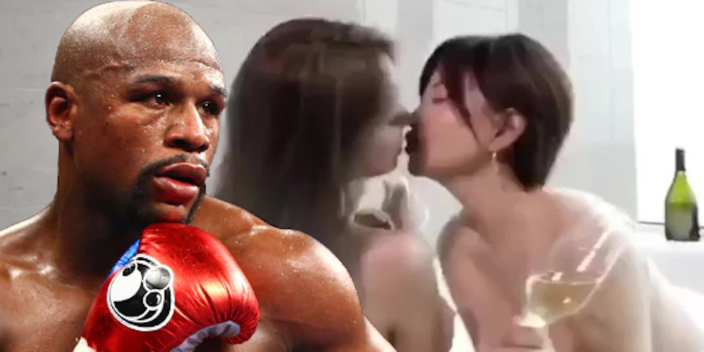 Floyd Mayweahter bei seinem Kampf gegen Manny Pacquiao 2015, rechts ein Screenshot von seinem Promo-Video.