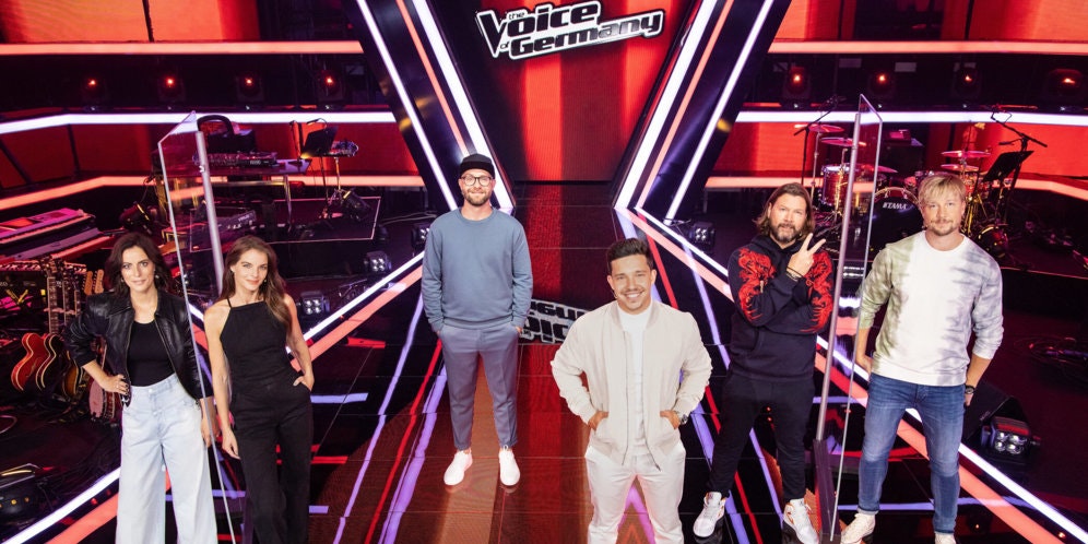 Die Jury von "The Voice of Germany": (v.l.) Stefanie Kloß, Yvonne Catterfeld, Mark Forster, Nico Santos, Rae Garvey, Samu Haber