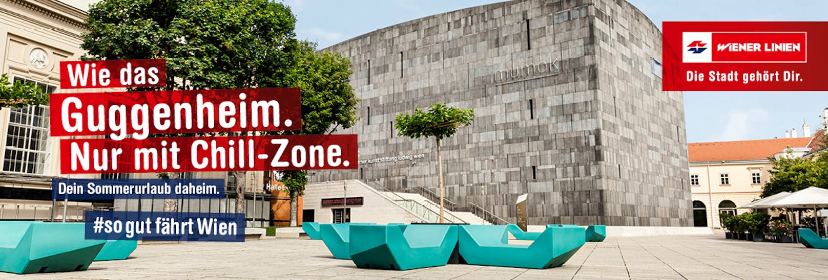 Das Museumsquartier wird in der Kampagne zum Guggenheim Museum mit Chill-Zone.