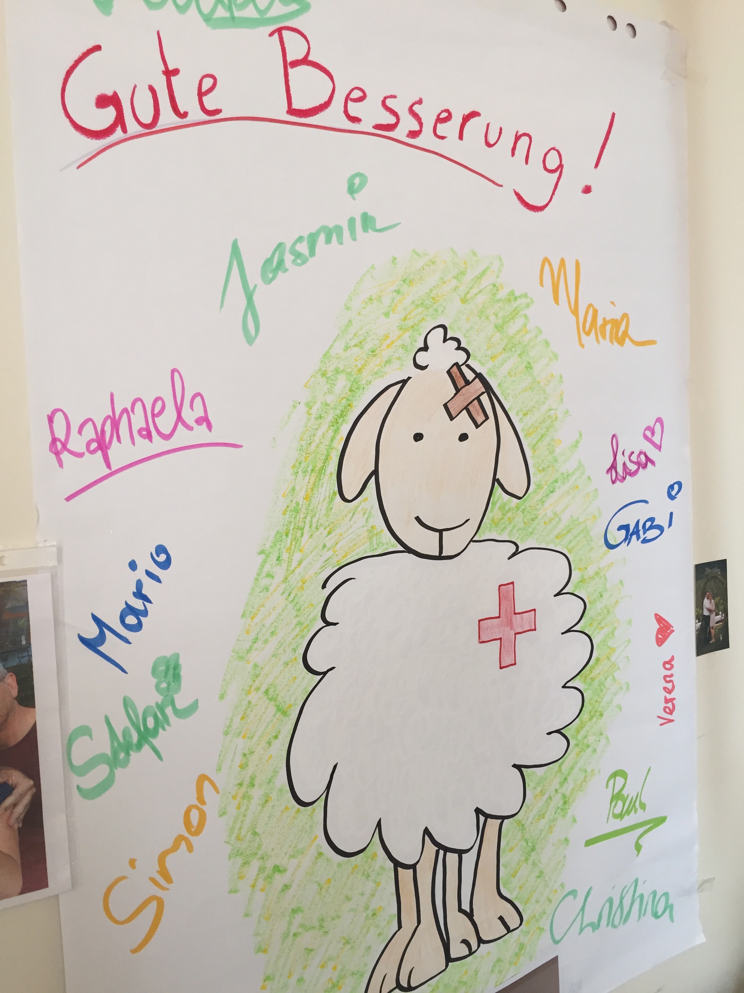 Dieses Plakat malten Arbeitskollegen des Piloten, während er im Tiefschlaf lag. Es war das erste, das er nach dem Aufwachen sah.