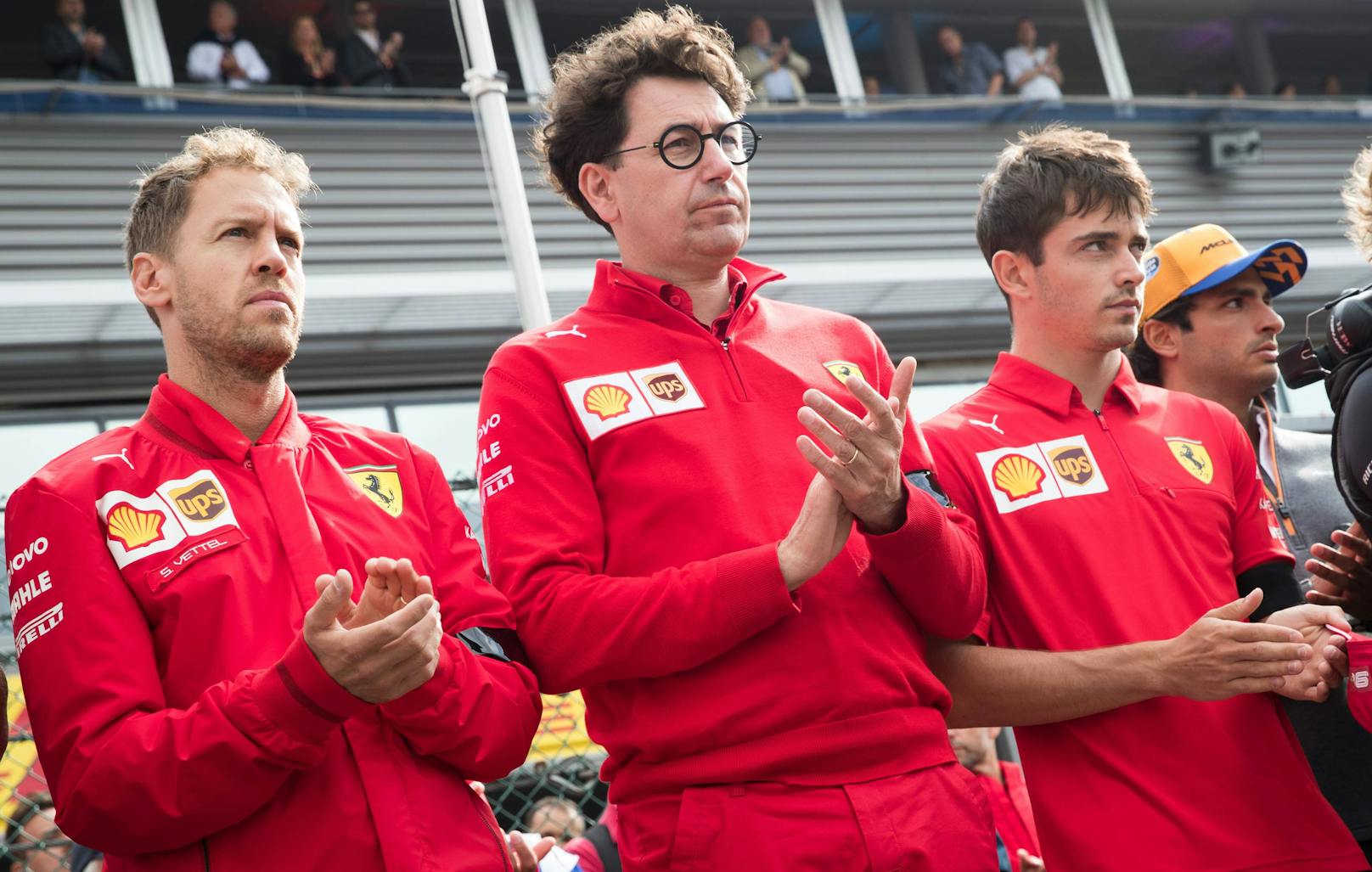 Sebastian Vettel, Mattia Binotto, Charles Leclerc