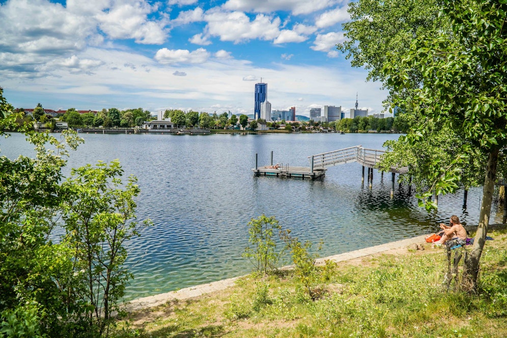 Badeplatz mit Stegen an der Alte Donau
