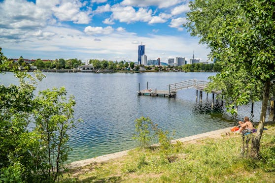 Badeplatz mit Stegen an der Alte Donau