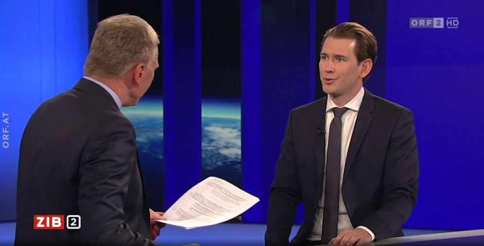 Bundeskanzler Sebastian Kurz in der ZiB2 bei Armin Wolf.