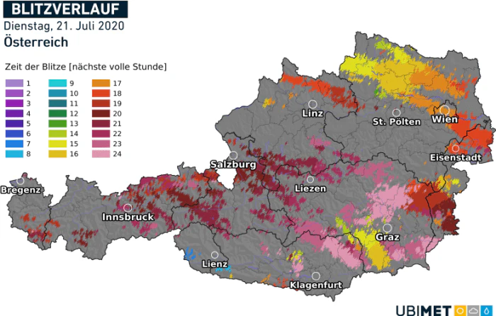 Blitzverteilung am Dienstag