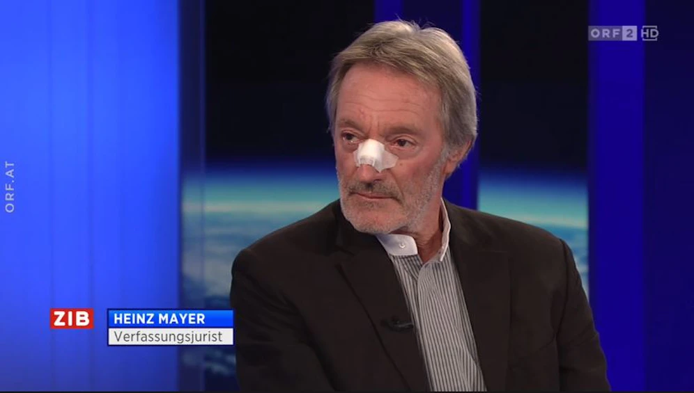 Verfassungsjurist Heinz Mayer mit gebrochener Nase in der ZiB2.