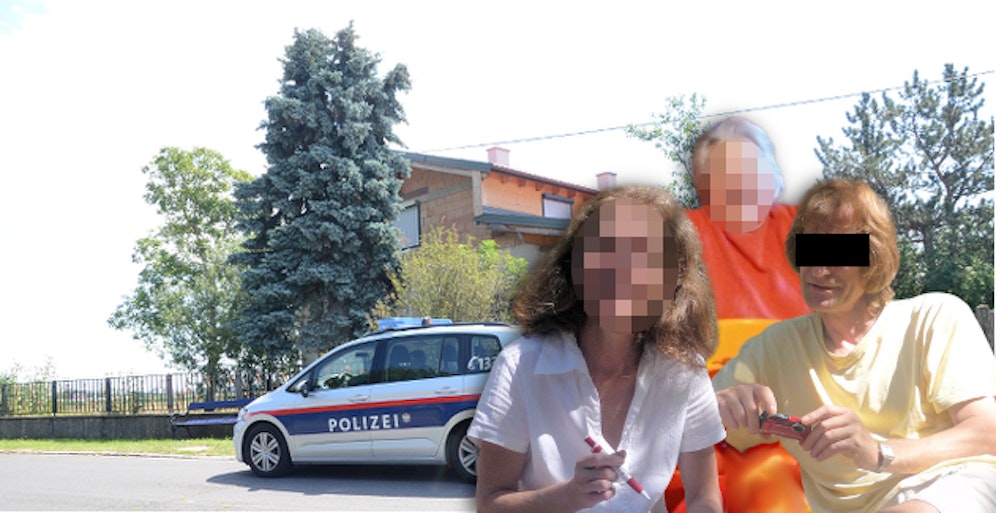 Rechts der Täter mit den beiden Opfern.