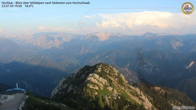 Die selbe Cumulonimbus vom Hochkar aus gesehen, in 140 km Entfernung  (23. Juli 2020)