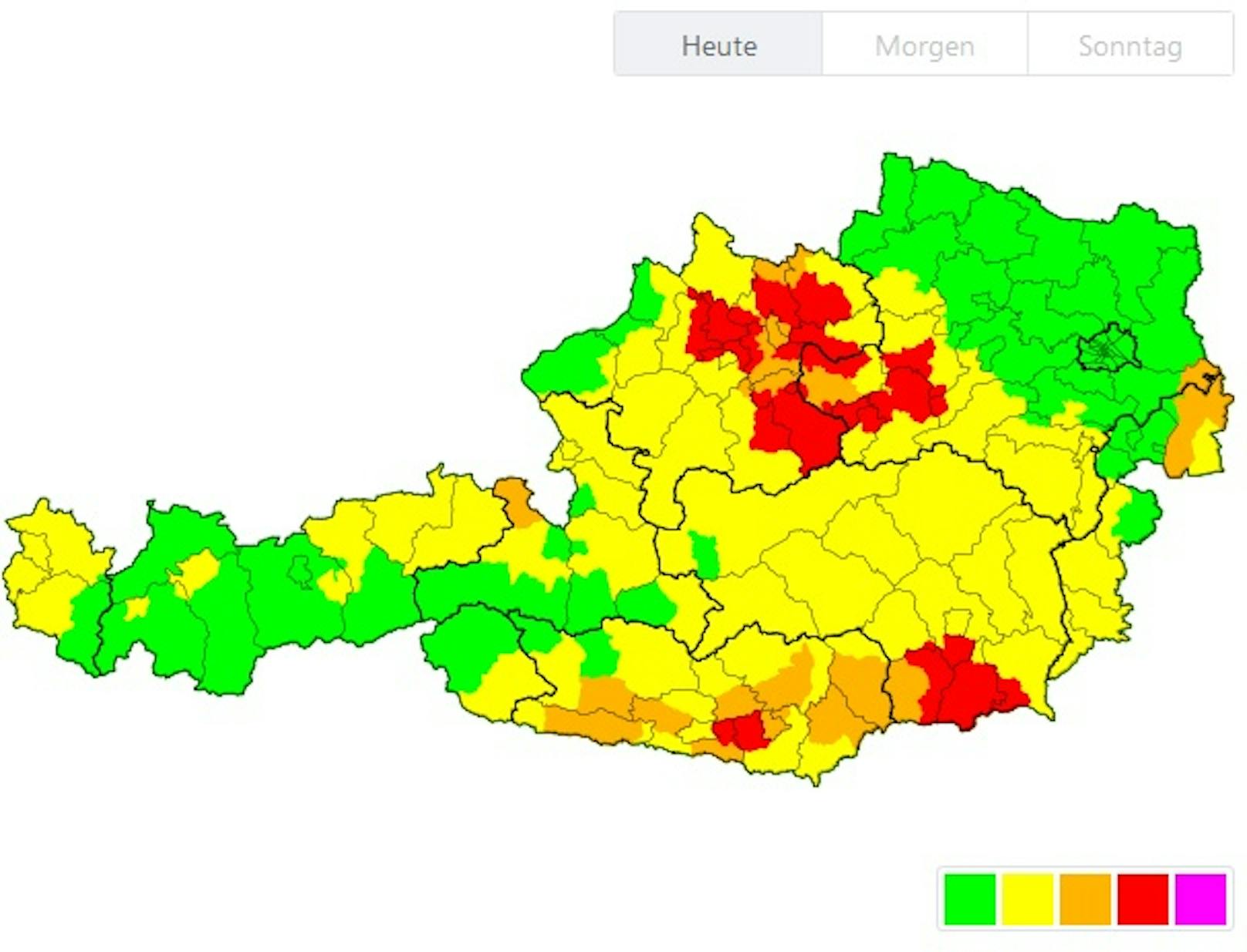 So sieht es, grafisch betrachtet derzeit (Stand 19.15 Uhr) in Österreich aus.