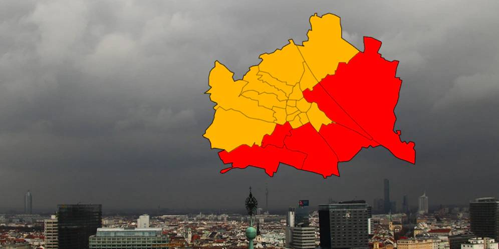 Rote Warnstufe für mehrere Wiener Bezirke