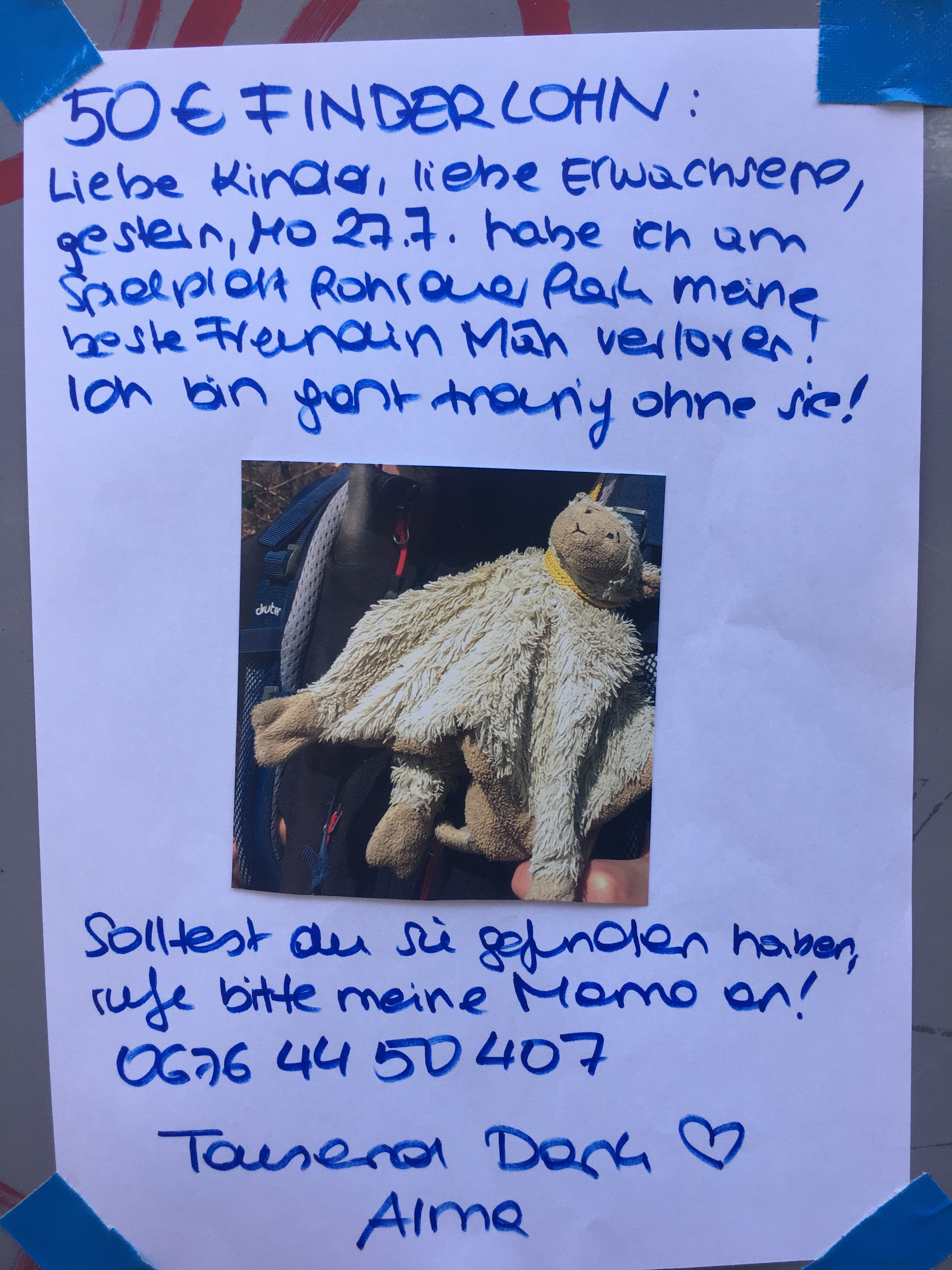 Mama Annika lobte sogar 50 Euro Finderlohn für denjenigen aus, der "Mäh" findet und zurückbringt.