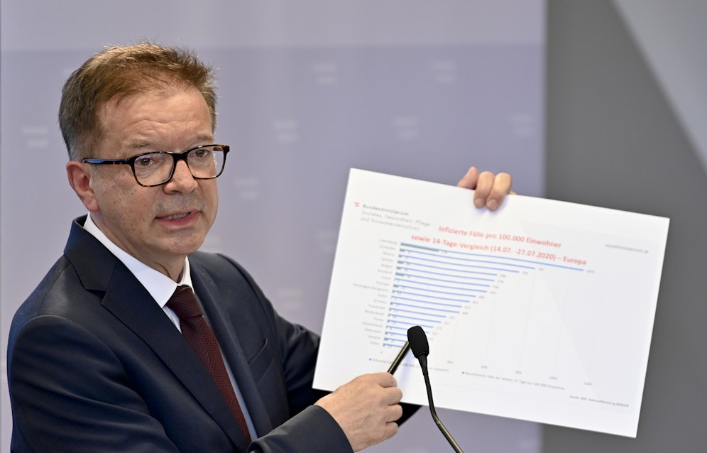 Gesundheitsminister Rudolf Anschober (Grüne) am Dienstag, 28. Juli 2020, im Rahmen der Pressekonferenz 