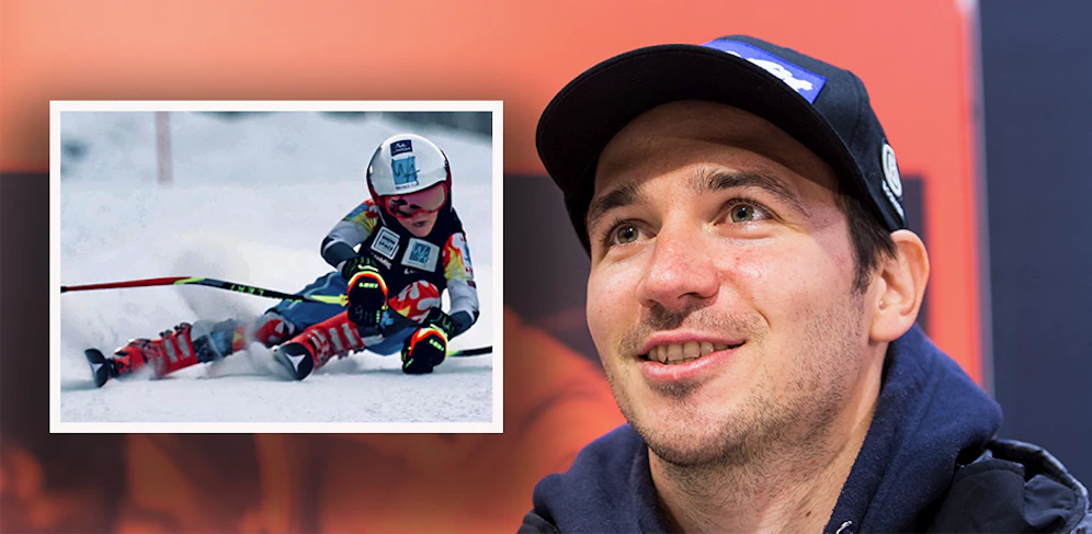 Felix Neureuther analysiert den Schwung von Luca Stocker. 