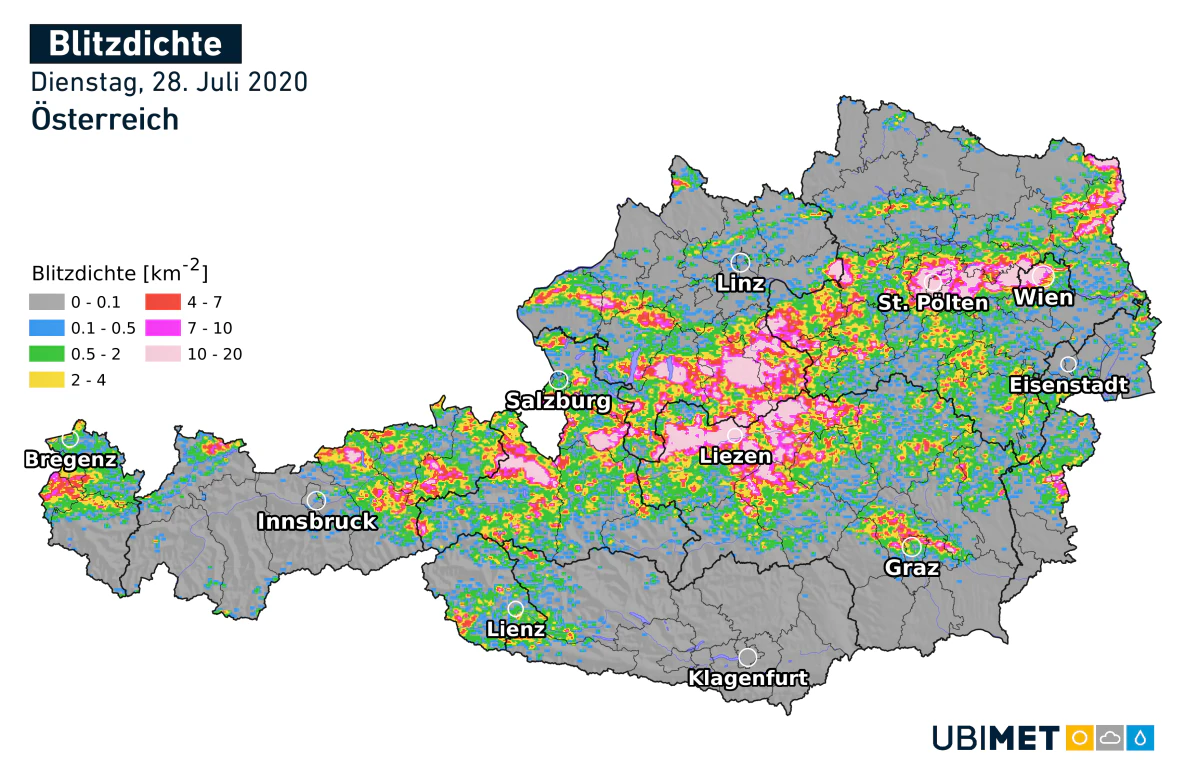 Die Blitzdichte des Rekordtags in der Übersicht.