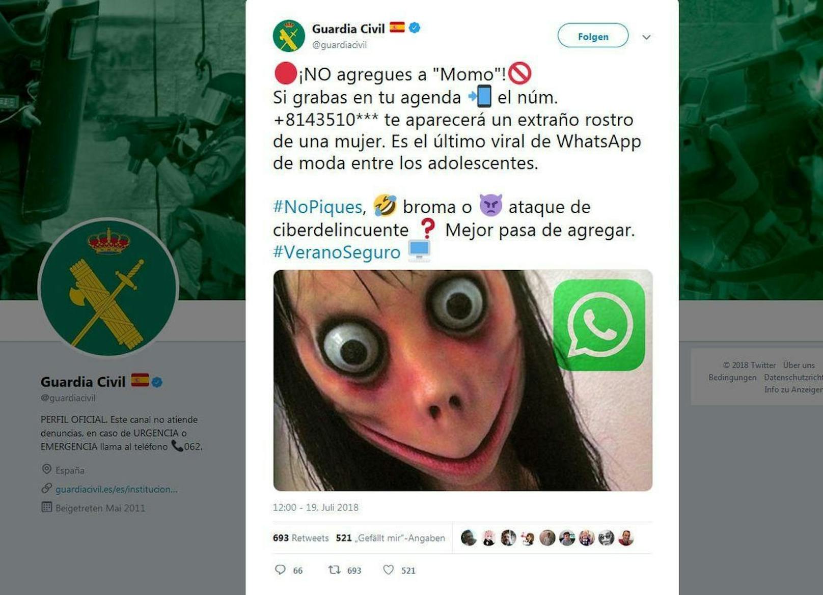 Die spanische Polizei warnte damals davor, dass man die angegebene Nummer nicht bei WhatsApp hinzufügen solle, sonst bekomme man das Gesicht dieser Frau zu sehen. Erst später schwappte das Phänomen auch in die deutsche Sprachregion über.