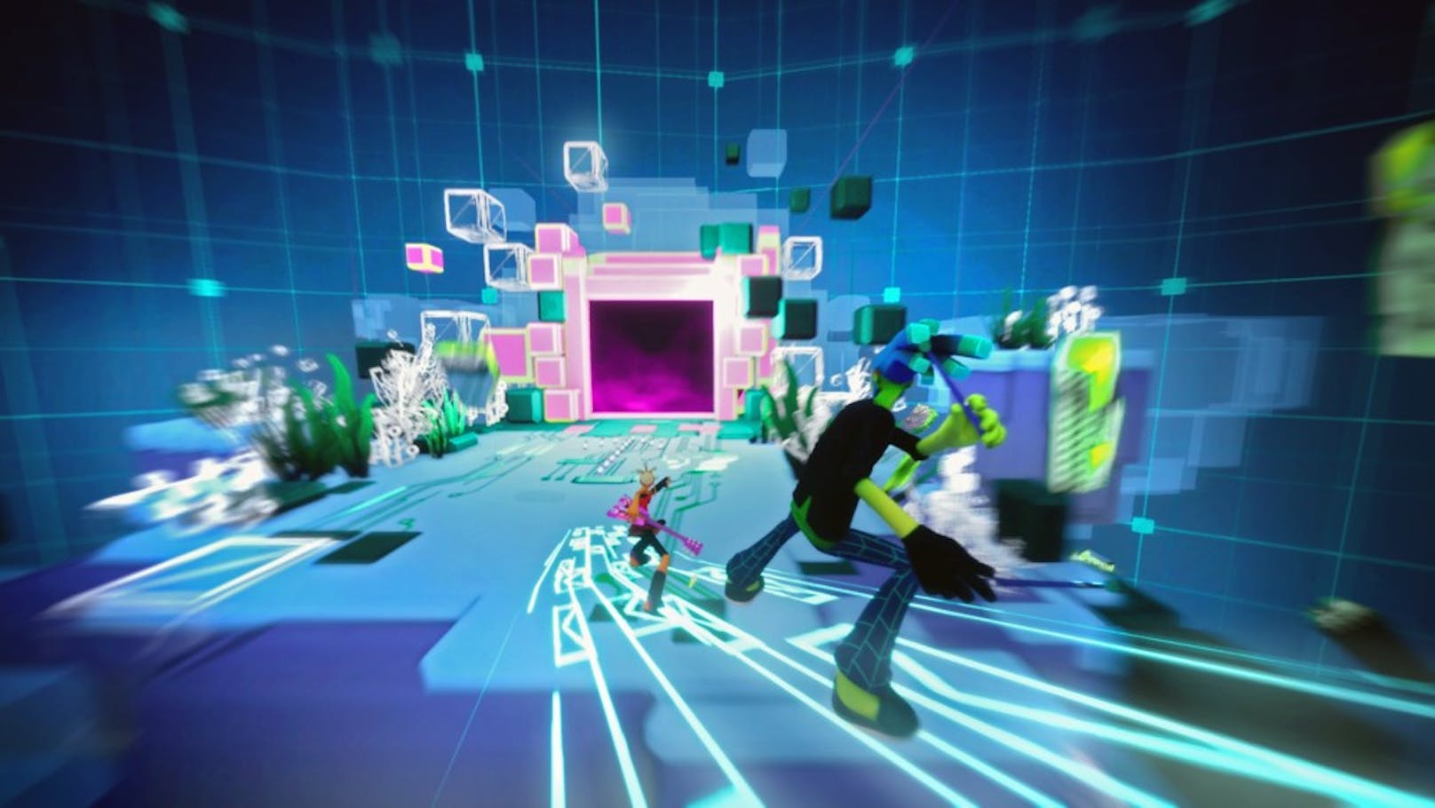 In "No Straight Roads" übernimmt der Spieler die Kontrolle über die etwas an Nintendos Inklinge erinnernden Mayday und Zuke.