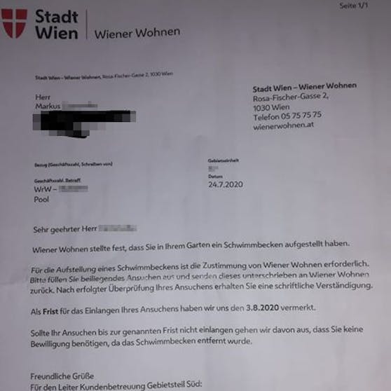 Wiener Wohnen bemängelte eine fehlende Genehmigung für ein Schwimmbecken,...das sich als Kinder-Planschbecken herausstellte.