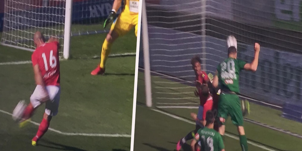 Jimi Hoffer verschießt aus spitzem Winkel, Stefan Maierhofer setzt den Kopfball über das leere Tor.