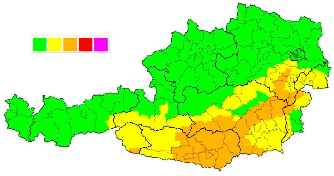 Unwetter-Warnkarte am 6. Juli 2020, 11.30 Uhr